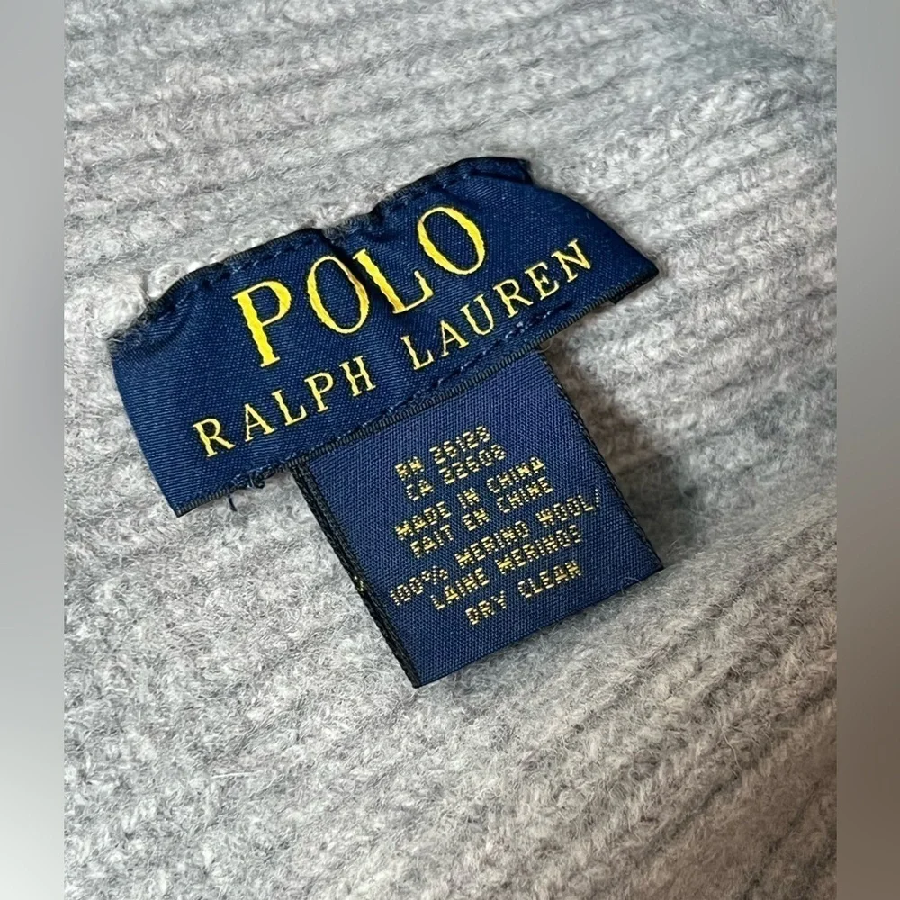 Polo Ralph Lauren 100% Merino Wool Gray Front Horse Logo Hat Beanie Winter Warm